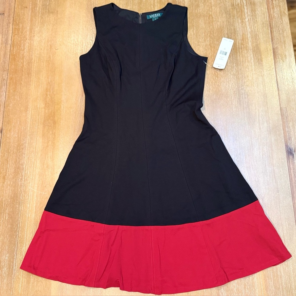 NWT Lauren Ralph‎ Lauren Color Block Knit Dress Fall Black Red Sleeveless Size 2